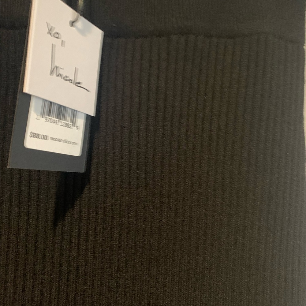 Nicole Miller Midi Skirt in Black Ribbed Knit